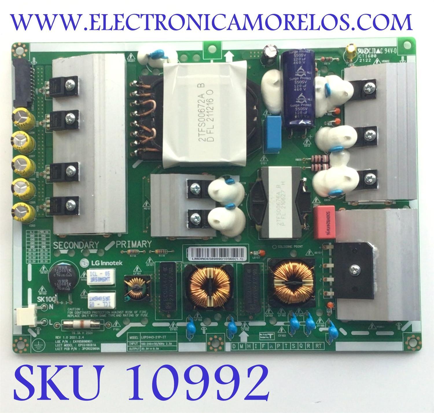 FUENTE PARA MONITOR LG /  NUMERO DE PARTE EAY65898901 / LGP2443-21P-IT / EPCG18CB1A / LMDRC65898901560(1.1) / 65898901 / NUMERO DE PANEL LD430EQE (FL)(A1) / MODELO 43UN700-BC.AEULMSN 